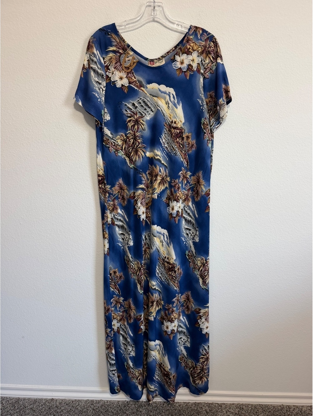 Hilo Hattie Hawaiian Original Short Sleeve Tropical Floral Maxi Dress Size L